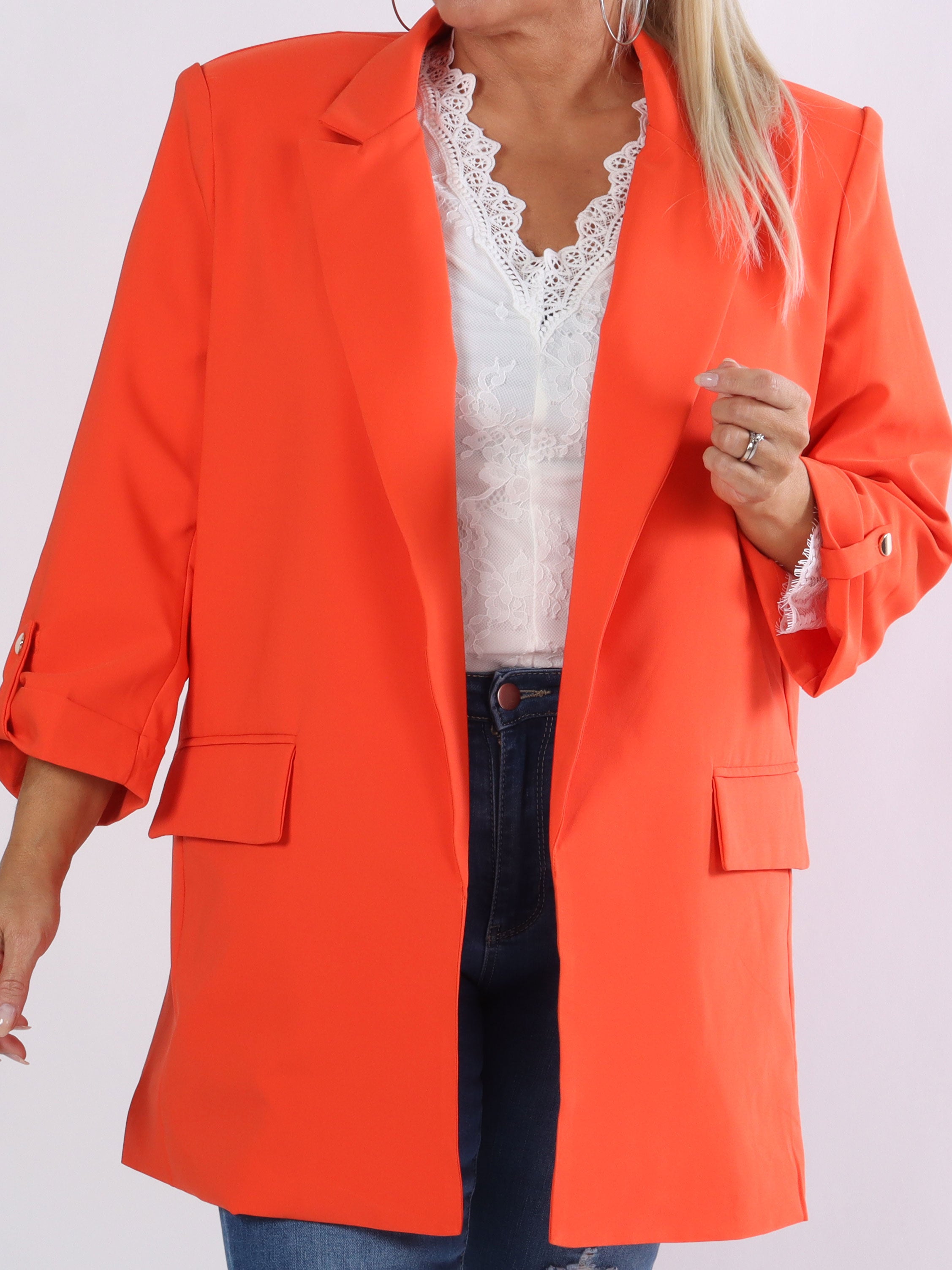 Mindy - Ensfarvet blazer med 3/4 ærmer